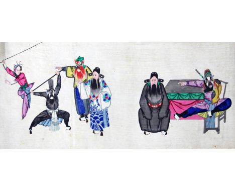 Chinese School (early 20th century), a hand scroll painting of a Chinese opera, 38.5cm x 197cm