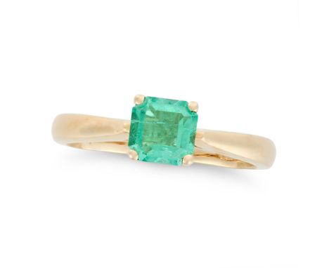 AN EMERALD RING in 14ct yellow gold, set with an octagonal step cut emerald, partial British hallmarks, size O / 7.25, 2.6g. 