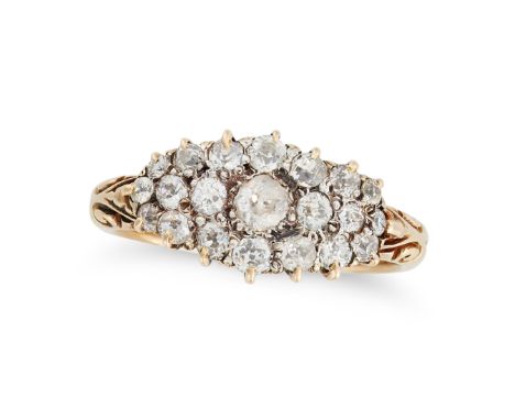 AN ANTIQUE DIAMOND RING in 18ct yellow gold, set with a cluster of old cut diamonds, stamped 18C, size M / 6.25, 3.3g. 