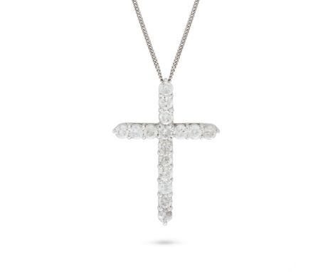 A DIAMOND CROSS PENDANT NECKLACE in 18ct white gold, the pendant designed as a cross set with round brilliant cut diamonds, t