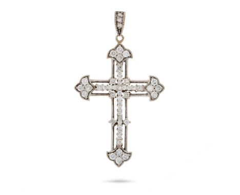 A DIAMOND CROSS PENDANT in 18ct white gold, designed as an openwork cross set with round brilliant cut diamonds, British impo