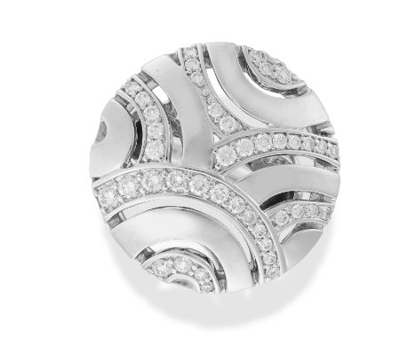 GUBELIN, A DIAMOND DRESS RING in 18ct white gold, the round pierced face set with rows of round brilliant cut diamonds, the d
