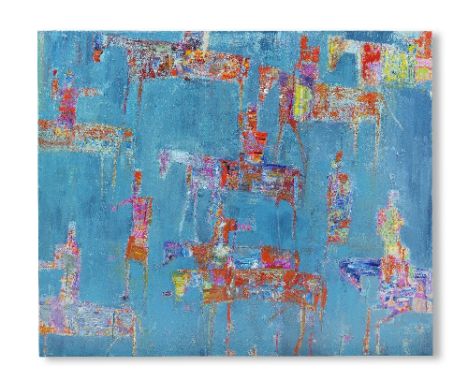 Reza Derakshani (Iran, born 1952)Blue Hunting oil on canvassigned and dated on the verso, executed in 2015152 x 184cm (59 13/