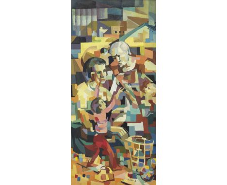 Hafiz Drubi (Iraq, 1914-1991)The Family oil on canvas, framedsigned 'H.Drubi' in Arabic (lower right), executed circa 1970's1
