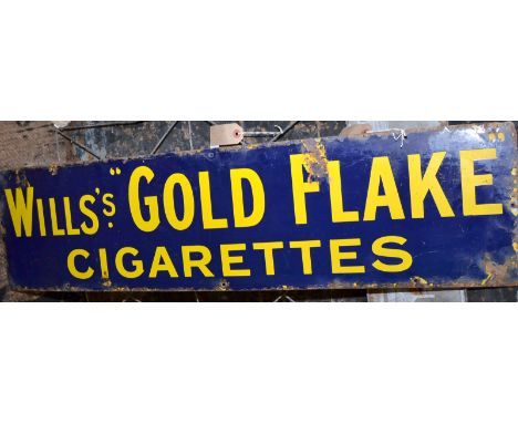 A yellow on blue enamel sign "Wills's Gold Flake Cigarettes".