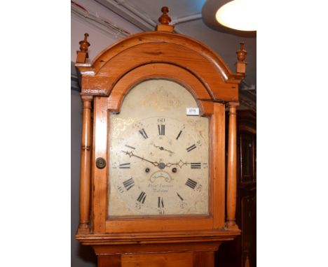 A Victorian eight day pine long case clock, the arched dial with a subsidiary seconds dial and date arch by Rich'd Thomas, He