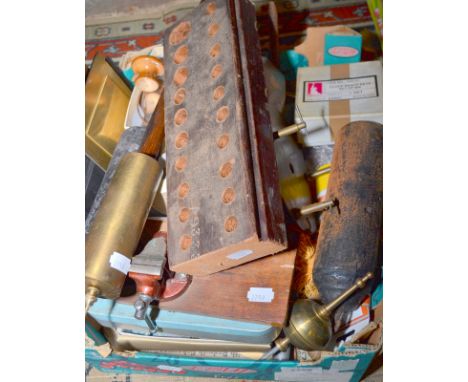 A box of clock repairers tools etc.