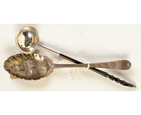 A berry spoon and a Glasgow toddy ladle with baleen handle