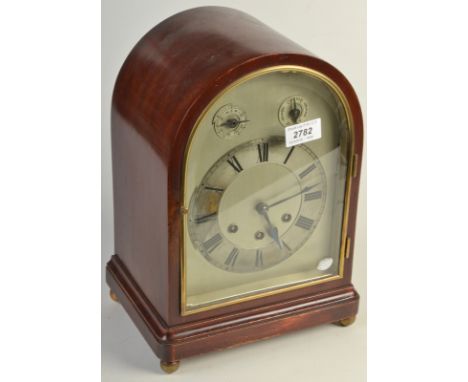 A late 19th century mahogany cased, 8 day dome top bracket clock, with Westminster chime, brass movement by Gustav Becker.
