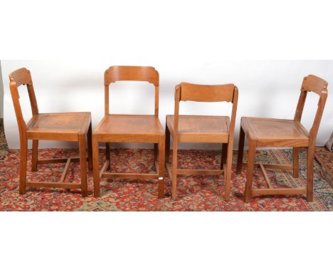 A set of four light oak, pre-war, Arts and Crafts chairs. 
