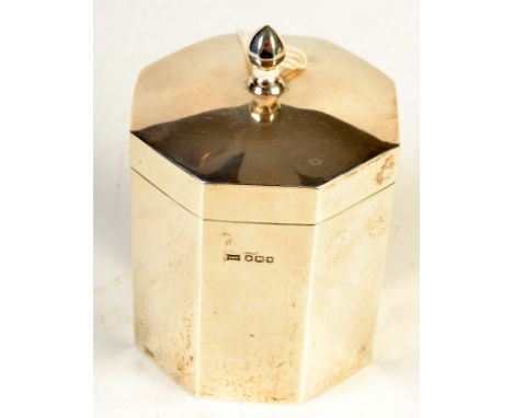 A Walker & Hall octagonal section tea caddy, 5oz. 