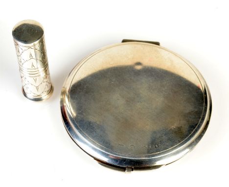 A Georg Jensen Danish silver compact No.231D engraved with flowers, a goat and a duck, together with a Georg Jensen lipstick 