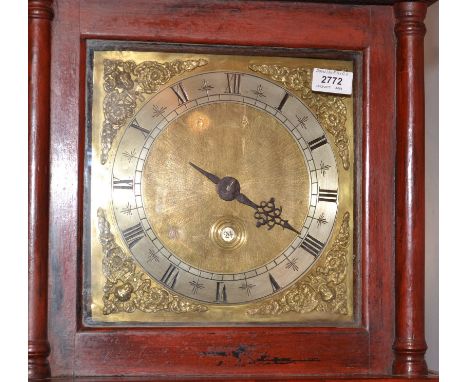 A Victorian mahogany stained oak long case clock, the brass dial with a circular date aperture.