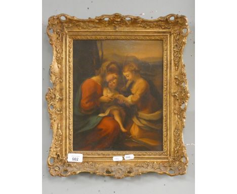 Decorative antique oleograph in gilt frame - the Mystic marriage of St. Catherine 