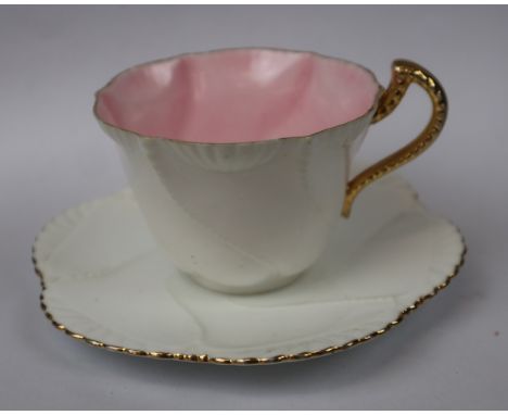 Late 19th century early Shelley for Charles Wileman Foley china teacup and saucer Rd 351373, blush pink interior,&nbsp;gilt&n