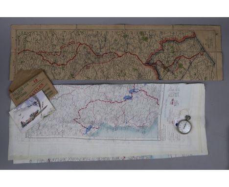 Collection of militaria- Map of France showing allied troop position at 1916, silk escape map of Aegean and Istanbul regions,