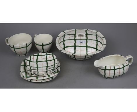 A group of mid-late 1950s Midwinter ‘Stylecraft’ shape dinner and tea wares, with the green and red handpainted ‘Homeweave’ p