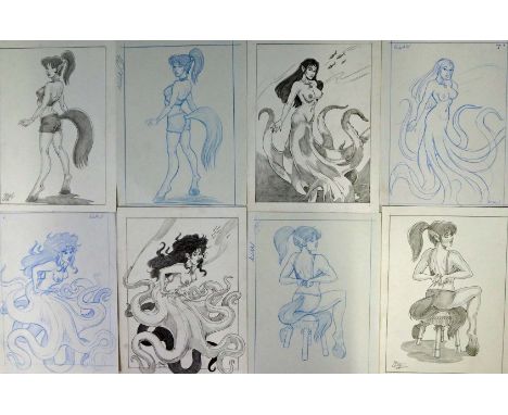 Approx one hundred pieces of original artwork by Ric QuirozPredominately A4 in size each piece comes with a Blue-line sketch 