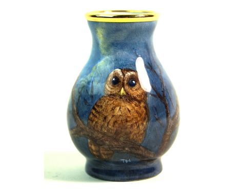 A modern Moorcroft enamel limited edition vase of baluster formDecorated in the 'Tawny Owl' pattern, printed factory marks an