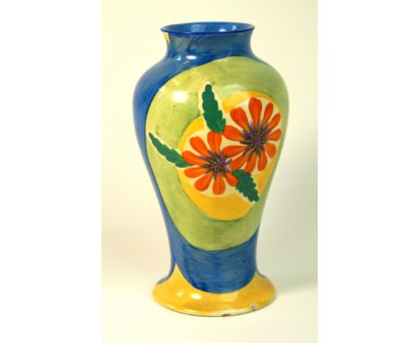 A Clarice Cliff Bizarre vase of inverted baluster formDecorated in the 'Blue Ribbon' pattern, printed factory marks to base, 