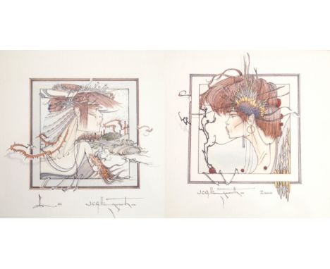 Graham Illingworth (British, b.1953) - 'Fantasical Figures'A pair, watercolours, each signed, each approx 9x9cm, inset matchi