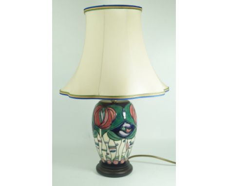 A modern Moorcroft pottery table lamp of ovoid formDecorated in the 'Tribute to Charles Rennie Mackintosh' pattern, raised on