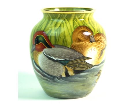 A modern Moorcroft enamel limited edition vase of bulbous formDecorated to the exterior and interior in the 'Teals' pattern, 