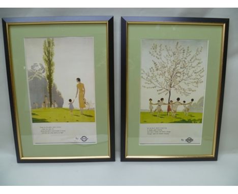 AFTER A.E. MARTY "Away to the green, green Country" and "As we Dance" two re-print poster designs, figures playing in the cou