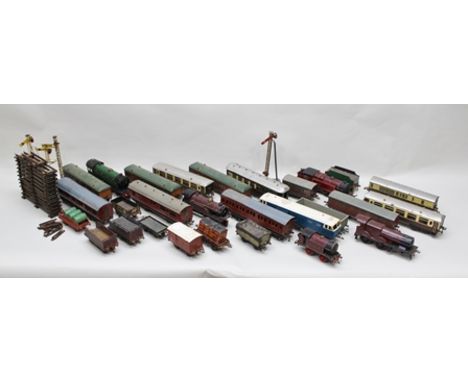 A SELECTION OF 0-GAUGE ROLLING STOCK, to include a Bowman style live steam 4-4-0 locomotive and tender, a 3-rail electric 4-4