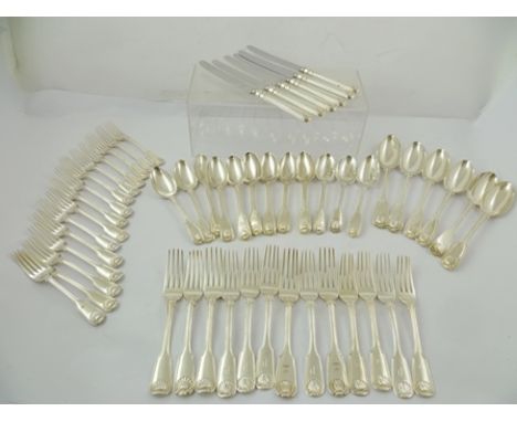 GEORGE ANGEL, HENRY WILKINSON & OTHERS A MATCHED SUITE OF FIDDLE, THREAD AND SHELL PATTERN FLATWARE AND CUTLERY, comprising 1