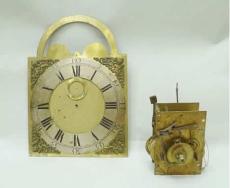 A 19TH CENTURY LONGCASE CLOCK MOVEMENT having Clerkenwell style four pillars and anchor escapement, together with a replaceme