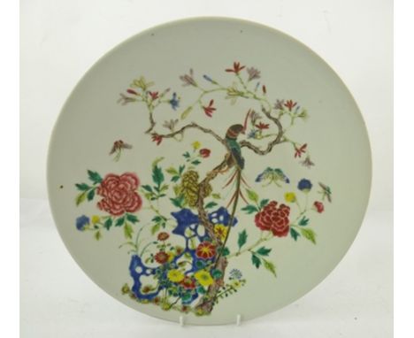 A JAPANESE MEIJI PERIOD CHARGER, having polychrome enamel painted decoration with and exotic bird and butterflies amidst blos