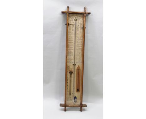 A LATE VICTORIAN OAK CASED 'ADMIRAL FITZROY'S BAROMETER' with printed back paper, thermometer, etc, overall 102cm high 