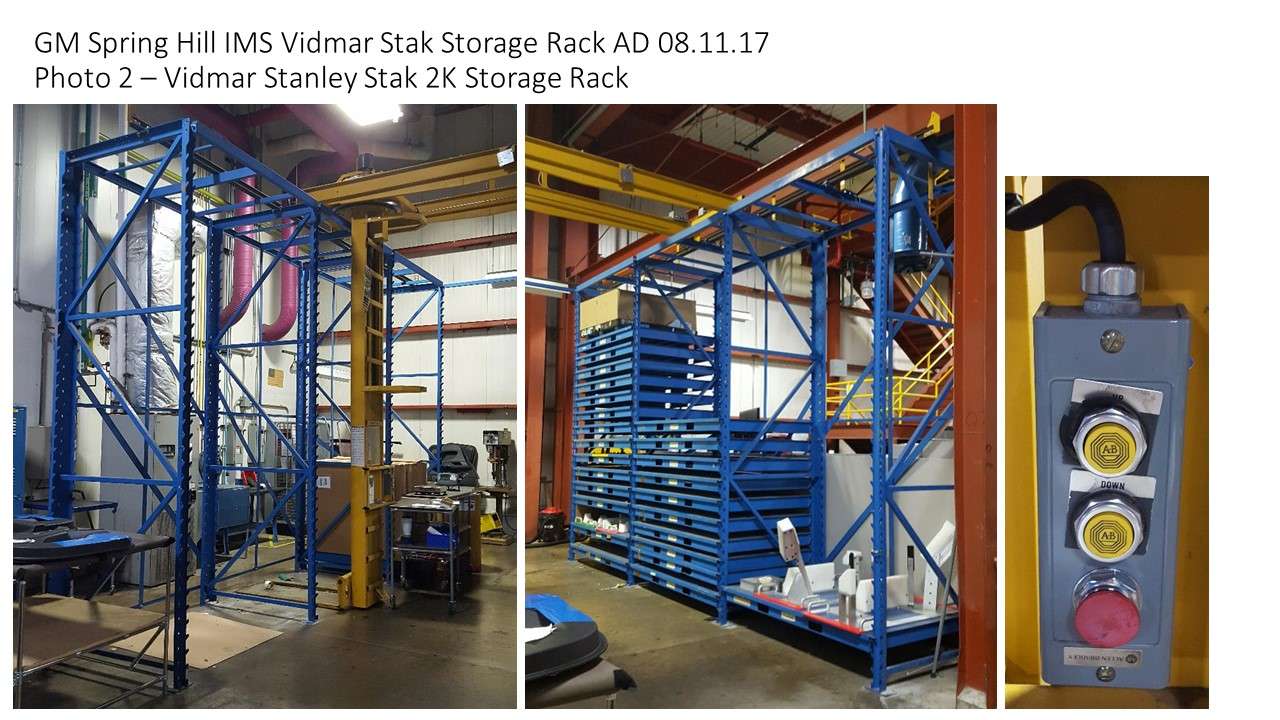 Stanley Vidmar STAK Storage Rack 2000 Capacity Captive Lifting Device; (26) removable 4ft x 6ft