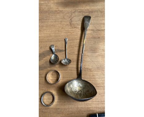  Sale Item:    SILVER WARE-CADDY SPOON NAPKIN RINGS TEA STRAINER &amp; LADLE (AF)  Vat Status:   No Vat   Buyers Premium:  Th