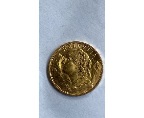  Sale Item:    HELVETA 20 FR GOLD COIN 1980   Vat Status:   No Vat   Buyers Premium:  This lot is subject to a Buyers Premium