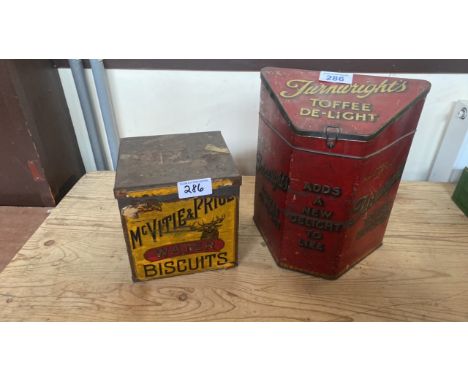  Sale Item:    2 ADVERTISING TINS TURNWRIGHTS TOFFEE &amp; MCVITIE+PRICE (AF)  Vat Status:   No Vat   Buyers Premium:  This l