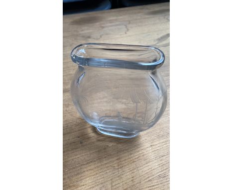  Sale Item:    SIGNED ETCHED GLASS VASE- A LA PAIX PARIS  Vat Status:   No Vat   Buyers Premium:  This lot is subject to a Bu