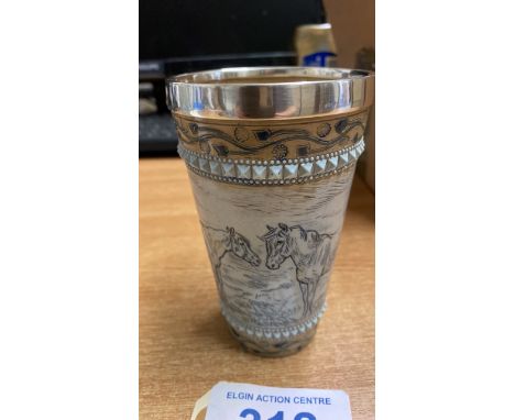  Sale Item:    HANNAH BARLOW DOULTON LAMBETH BEAKER SILVER RIM 1878-CRACK(AF)  Vat Status:   No Vat   Buyers Premium:  This l