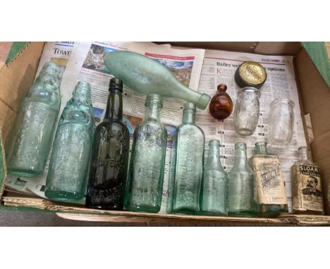  Sale Item:    BOX ASSORTED BOTTLES &amp; TIN (AF)   Vat Status:   No Vat   Buyers Premium:  This lot is subject to a Buyers 