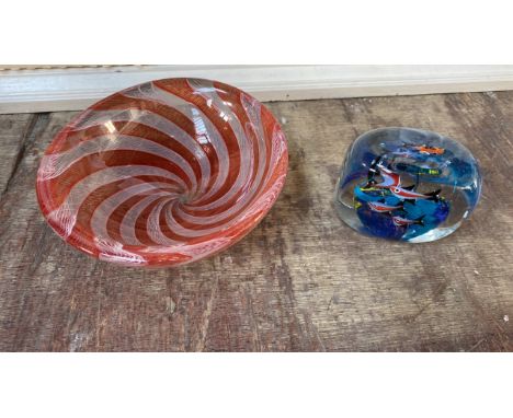  Sale Item:    BOX-SIGNED MURANO GLASS BOWL &amp; FISH PAPERWEIGHT  Vat Status:   No Vat   Buyers Premium:  This lot is subje