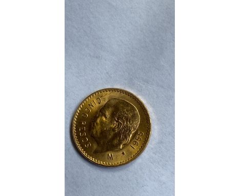  Sale Item:    MEXICANO CINCO PESOS GOLD COIN 1955  Vat Status:   No Vat   Buyers Premium:  This lot is subject to a Buyers P