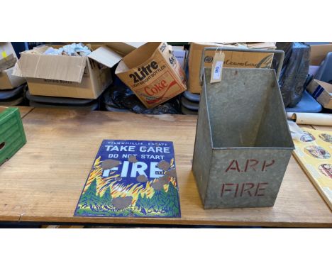  Sale Item:    METAL ARP FIRE BUCKET &amp; FIRE SIGN (AF)  Vat Status:   No Vat   Buyers Premium:  This lot is subject to a B