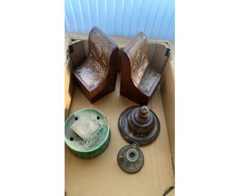  Sale Item:    BOX-PAIR BOOKENDS INKWELLS &amp; CANDLE (AF)  Vat Status:   No Vat   Buyers Premium:  This lot is subject to a