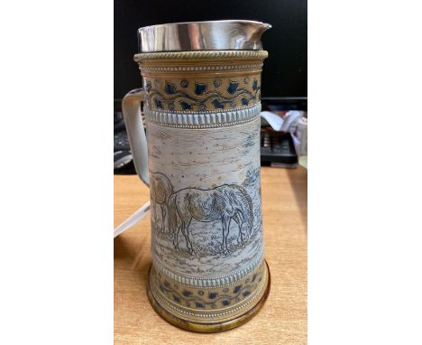  Sale Item:    HANNAH BARLOW DOULTON LAMBETH LEMONADE JUG SILVER RIM 1878  Vat Status:   No Vat   Buyers Premium:  This lot i