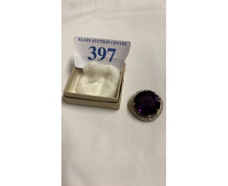  Sale Item:    AMETHYST &amp; DIAMOND BROOCH   Vat Status:   No Vat   Buyers Premium:  This lot is subject to a Buyers Premiu