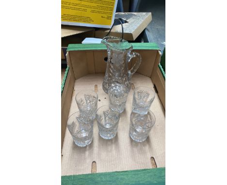  Sale Item:    CRYSTAL JUG &amp; 6 GLASSES   Vat Status:   No Vat   Buyers Premium:  This lot is subject to a Buyers Premium 