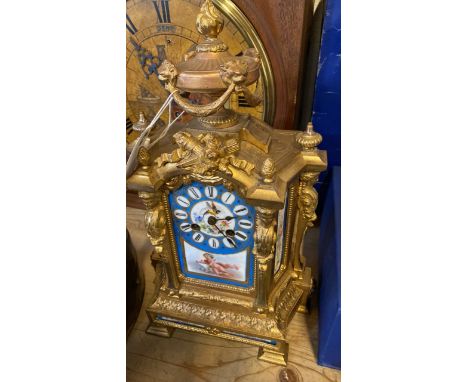  Sale Item:    FRENCH GILT &amp; PORCELAIN PANEL MANTLE CLOCK- NO KEY  Vat Status:   No Vat   Buyers Premium:  This lot is su