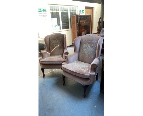  Sale Item:    2 REPRO EASY CHAIRS (AF)   Vat Status:   No Vat   Buyers Premium:  This lot is subject to a Buyers Premium of 