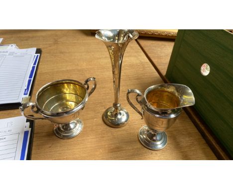  Sale Item:    SILVER SPILL VASE &amp; STERLING SUGAR &amp; CREAM (AF)  Vat Status:   No Vat   Buyers Premium:  This lot is s